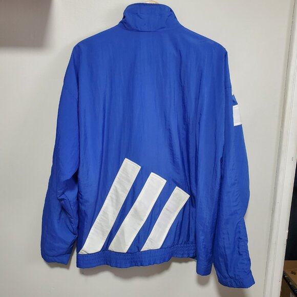 ADIDAS Vintage 90s Windbreaker Track Jacket Coat Nylon 3 Stripes Blue Mens Large - Picture 8 of 16
